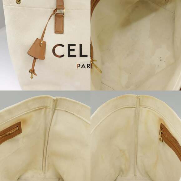 CELINE Horizontalkava Tote Bag Canvas White Gold - Picture 12 of 13